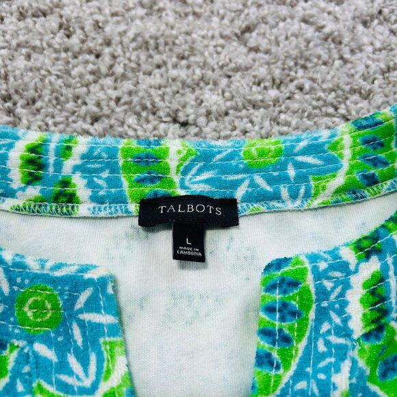 Talbots Women's Large Terry Swim Cover Up Tunic Top Green Blue - Picture 2 of 9